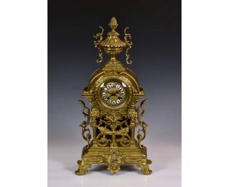 A French brass baroque style mantel clock, early 20th century, the twin train A. Marti movement, signed and numbered 1865, wi