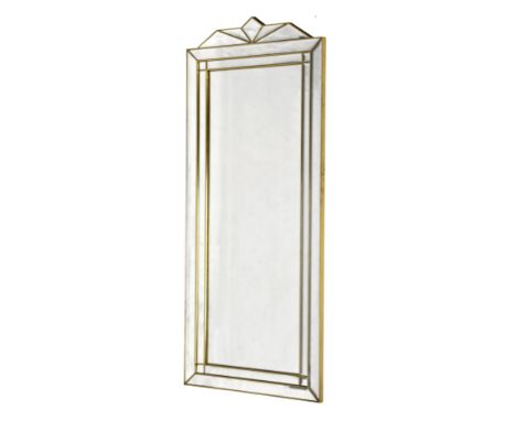 An Art Deco style console mirror, late 20th century, the rectangular bevelled plate within a tiered, mirrored border, below a