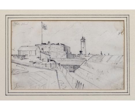 Robert Thomas Landells (British, 1833-1877), Southsea Castle, Portsmouth 1867, pencil sketch, mounted, unframed, 4 x 6 ¾in. (