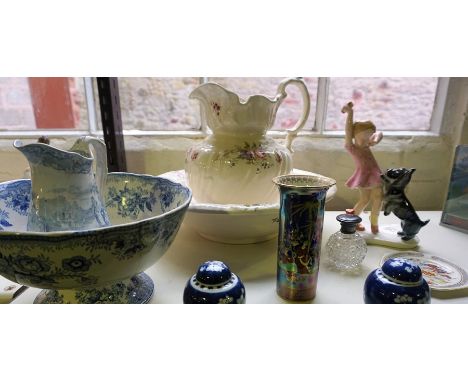 A Mixed Lot of Ceramics and Porcelain, To include a Carlton Ware lustre cylindrical vase, a Knell of Wien figure, a silver li