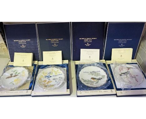 Four Royal Worcester Limited Edition "The Birds of Dorothy Doughty" Dessert Plates, Myrtle Warbler &amp; Cherry 1973, Blackbu