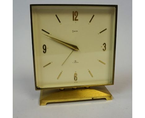 A Swiss Eight Jewell Desk Clock by Swiza, With gilt baton numerals, 15cm high 