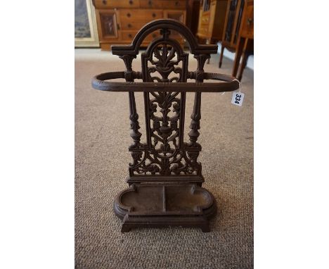 A Cast Iron Stick Stand, In the style of Coalbrookdale, with drip trays, 49cm high 