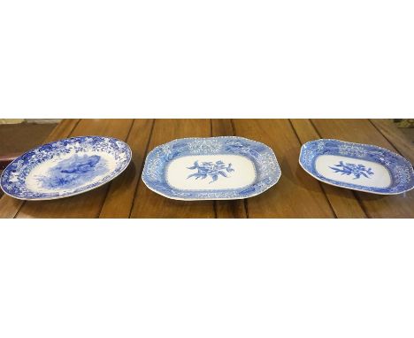 Two Graduated "Camille" Platters by Copeland Spode, also with a signed Doulton blue and white platter, 37cm, 45cm, 47cm, (3)