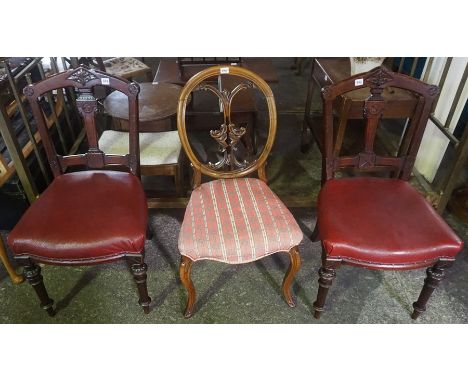 A Large Lot of Occasional Furniture, To include three Victorian chairs, a Sutherland table, a mahogany floor lamp with shade,