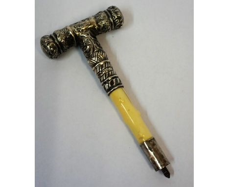 A Silver and Ivory Walking Stick/Parasol Handle, circa early 20th century, hallmarks for Birmingham, 7cm long