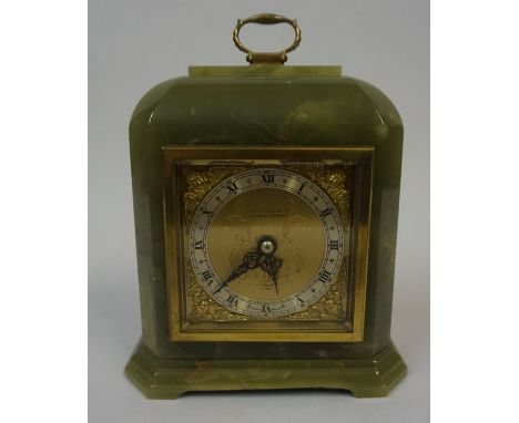 A Onyx Mantel Clock by Elliott, Retailed by J.R. Ogden &amp; Sons Ltd, London &amp; Harrogate, having a gilt carry handle, 23