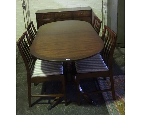 A Stag Mahogany Dining Room Suite, Comprising of sideboard, dining table and four chairs, (6), also with a modern uplighter a