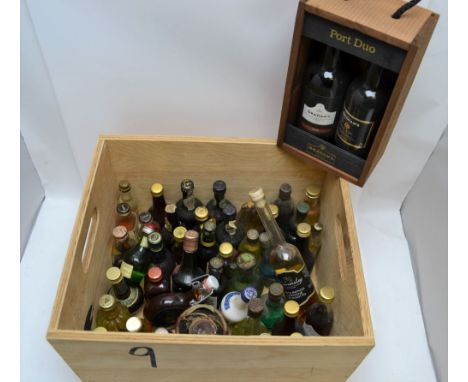 40 x MINIATURE WHISKIES &amp; LIQUEURS in wooden box and a GRAHAM'S LBV &amp; Ruby Port Gift set 