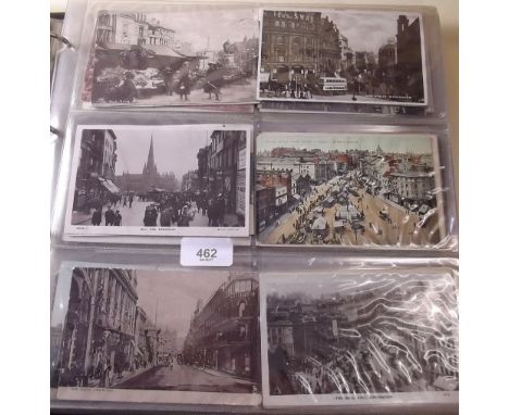 Postcards - Birmingham and suburbs - collection in album with early transport featuring in city centre, markets etc; views at