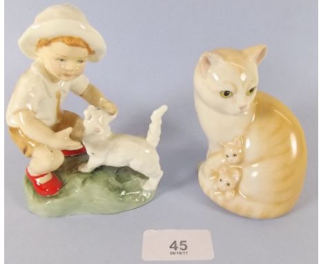 A Royal Worcester group 'Snowy' No 3457, and a cat, 9cm