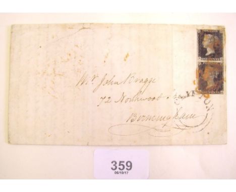 Scarce 1840 1d Black duplex cover with Bristol red MC and Clifton postmark (front) and Bristol/Birmingham postmarks for 18th 