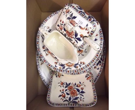A Victorian part dinner service decorated flowers comprising soup tureen and ladle, two meat plates, four dinner plates, thre