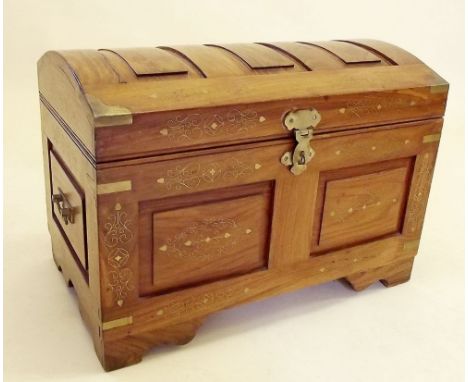 An Indian hardwood brass inlaid small trunk - 61 x 37cm deep x 43cm high