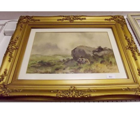 A Victorian watercolour - Scottish shepherd sheltering, signed R J Vaughan?  - 28 x 43cm