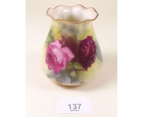 A Royal Worcester posy vase painted roses - 8cm