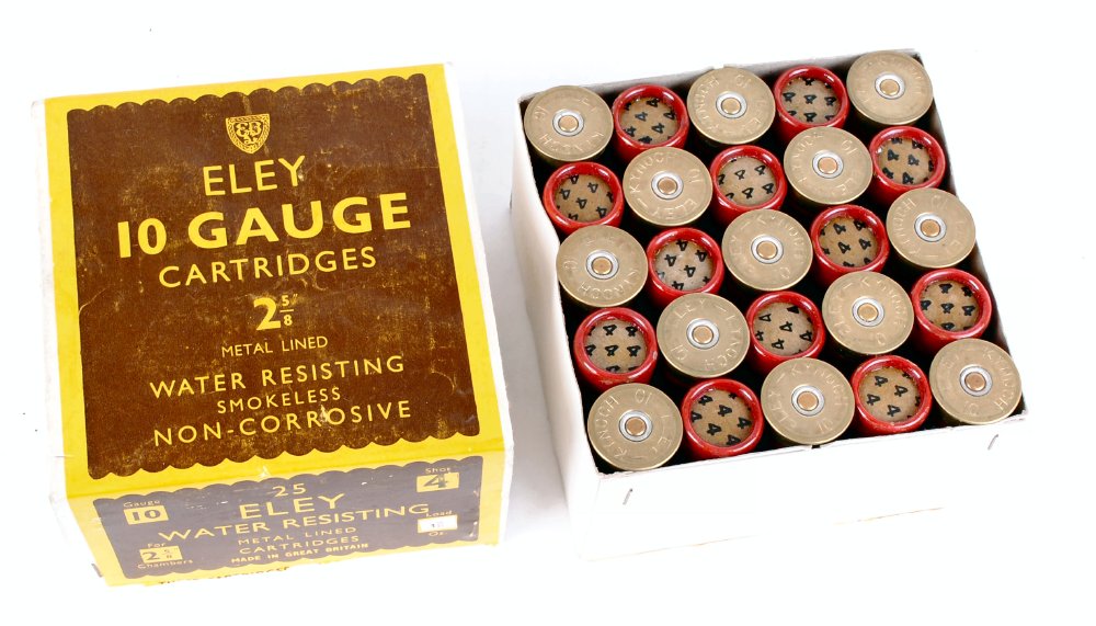 25 x 10 bore Eley 10 Gauge, cartridges