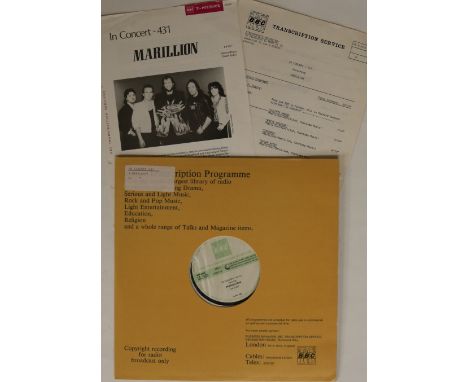 MARILLION - IN CONCERT - 431 LP (CN 5129/S - ORIGINAL BBC TRANSCRIPTION SERVICES RELEASE). The original BBC Transcription Ser