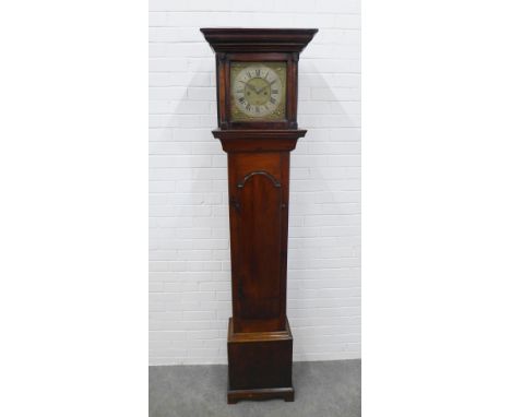 Late 18th / early 19th century longcase clock by Jo Kirkwood, flat top over a brass dial with silvered chapter ring and Roman