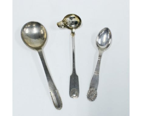Georg Jensen silver spoon with London import marks for 1930, 14cm, with another Danish silver spoon and a Danish silver sauce