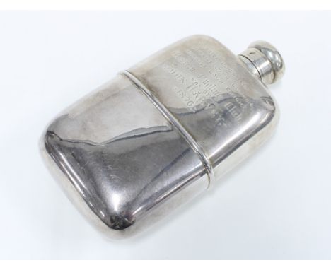 Victorian Western Angling Club presentation silver hip flask, Glasgow 1876, with detachable silver gilt cup, 14cm 