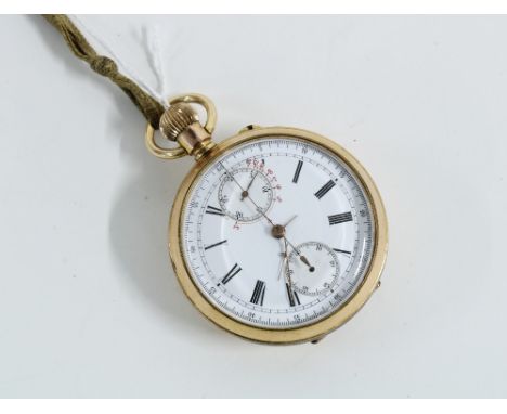 Gold plated, double sided, open face chronograph tachymeter pocket watch, by Mensor 