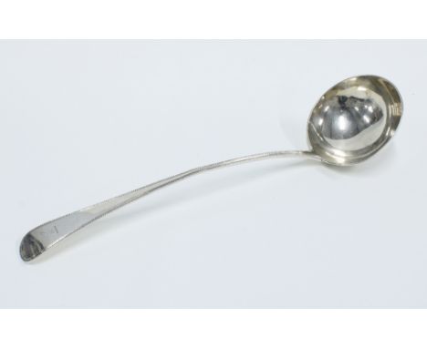 George III silver soup ladle, Old English pattern and bead edged, makers mark WW,  London, 1797,  34cm 
