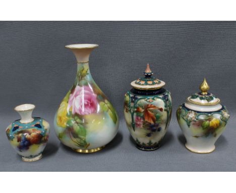 A group of early 20th century Worcester hand painted porcelain to include Hadley's vase and cover, another Hadley jar and cov