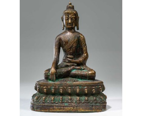 BronzeTibet , 17th century Dimensions: Height 22 cm Wide 15 cm Depth 11 cmWeight: 1435 grams Finely cast with eyes downcast i