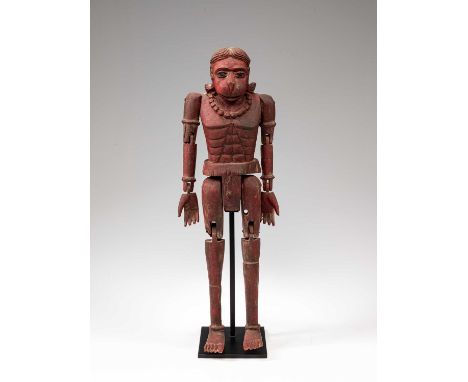 Wood paintedIndia , 19th century Dimensions: Height 75 cm Wide 24 cm Depth 15 cmWeight: 6064 grams with base Puppet with seve