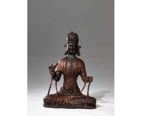 BronzeChina , 12th century Style Dimensions: 22,8 cm Height 15,2 cm Wide Depth 11,2 cmWeight: 1328 grams Buddha seated with l