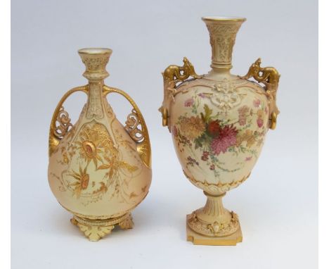 Two early 20th Century Royal Worcester blush ivory mantle/table vases