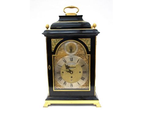 A Thomas Moore of Ipswich three-train verge table clock. Striking on 8 bells and a single bell, with a six pillar fusée movem