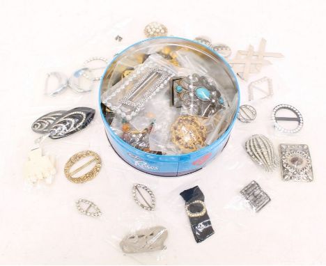 A large collection of buckles to include paste, 1 enamel with butterflies, 1900-1920