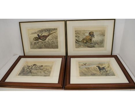 A collection of four signed limited edition prints by Henry Wilkinson of hunting dogs, and game birds