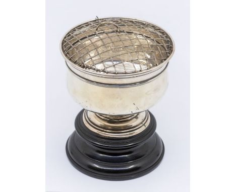 A George IV small silver rose bowl  hallmarked Birmingham 1913 by A and J Zimmerman Ltd, base filled, on ebonised stand, gros