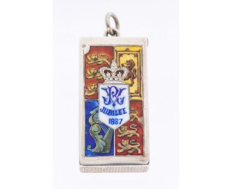 A Victorian silver and enamel vesta case depicting the Royal Standard with Jubilee Crest, London 1887, by Sampson Mordan, siz