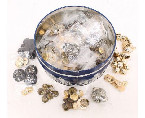 Livery and Military Buttons. Treble gilt enamel crested buttons (9) from 1950s as well as military buttons, and glass, bakeli