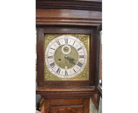 A George III 8 day long cased clock, by T Redsham of Newcastle with round silvered dial, Roman and Arabic numerals, brass spa