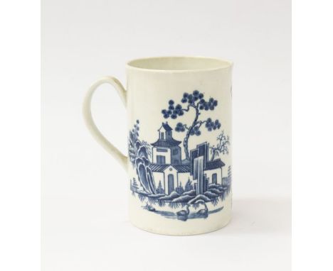 A Worcester blue and white large mug, circa 1760, blue and white, 15 cms highFurther details: large repaired crack, firing im