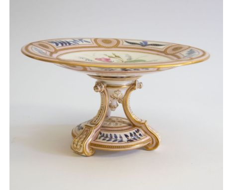 Royal Worcester comport painted with flora and leaves, within a pink leaf and jewelled gilt detail