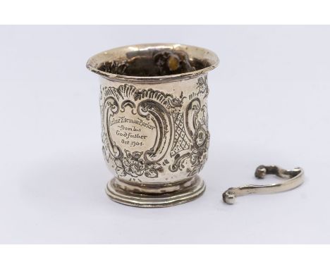 An Edwardian silver christening cup, profuse chased and engraved decoration, engraved inscription dated 1904, hallmarked Lond