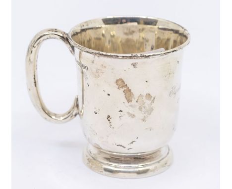 A George V silver christening cup, engraved body dated 1938, hallmarked by Viner's of Sheffied, 1934, Jubliee mark, approx 3.