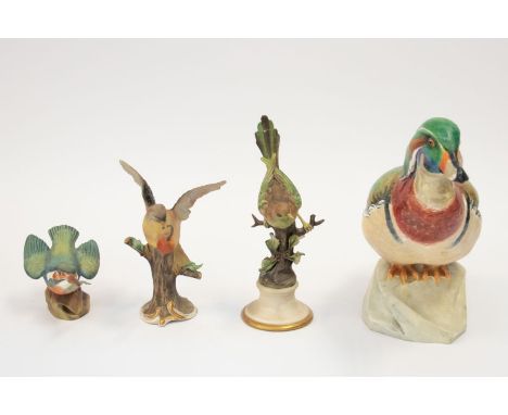 Royal Worcester mallard, large duck figure, along with three Capodimonte bird figures