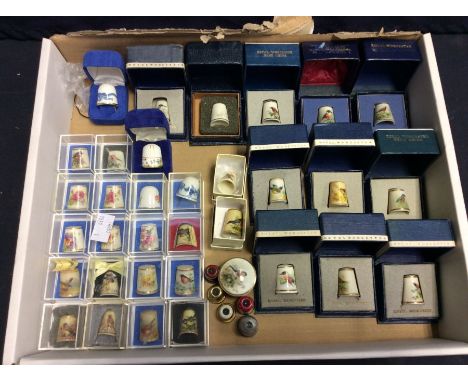Collection of 1930 onwards, Meissen and Royal Worcester boxed thimbles, hand painted with some signed by the artist William P