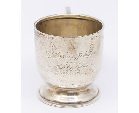 A George VI silver chistening mug, engraved to body, hallmarked by J B Chatterley, London, 1935, Jubilee mark, approx 3.32 oz