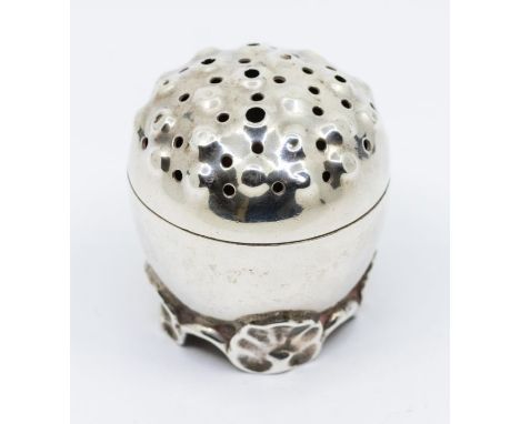 A Victorian novelty silver salt sea urchin shaped pot on four shell supports, hallmarked London 1893 by Edward Hutton of Will