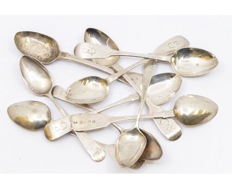 A collection of Irish and English provincial silver teaspoons to include; a set of six fiddle pattern Irish teaspoons hallmar