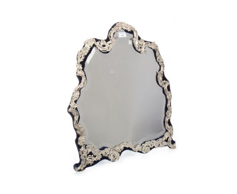 LARGE SILVER MOUNTED DRESSING MIRROR, maker WC, London 1901, the bevelled mirror with scroll and foliate silver frame, easel 
