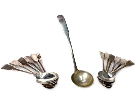 COMPOSITE SET OF SIX SCOTTISH PROVINCIAL SILVER TEASPOONS, maker Robert Keay, Perth, each with engraved initial 'B' to termin